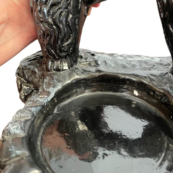 Chalkware Poodle Ashtray Large Black Dog Trinket Vtg Mid Century Kitschy READ - Picture 13 of 16